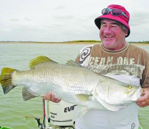 Large barra, like this one, will soon move back to the inshore flats and rivers for the spawning season